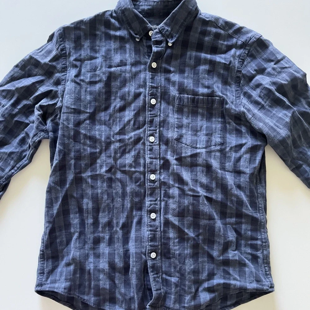 J.‎ Crew Mercantile Men's Size M Blue Plaid Button Up Casual 100% Cotton